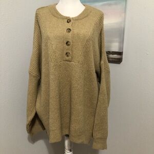 Topshop Tan Buttoned Crew Neck Sweater